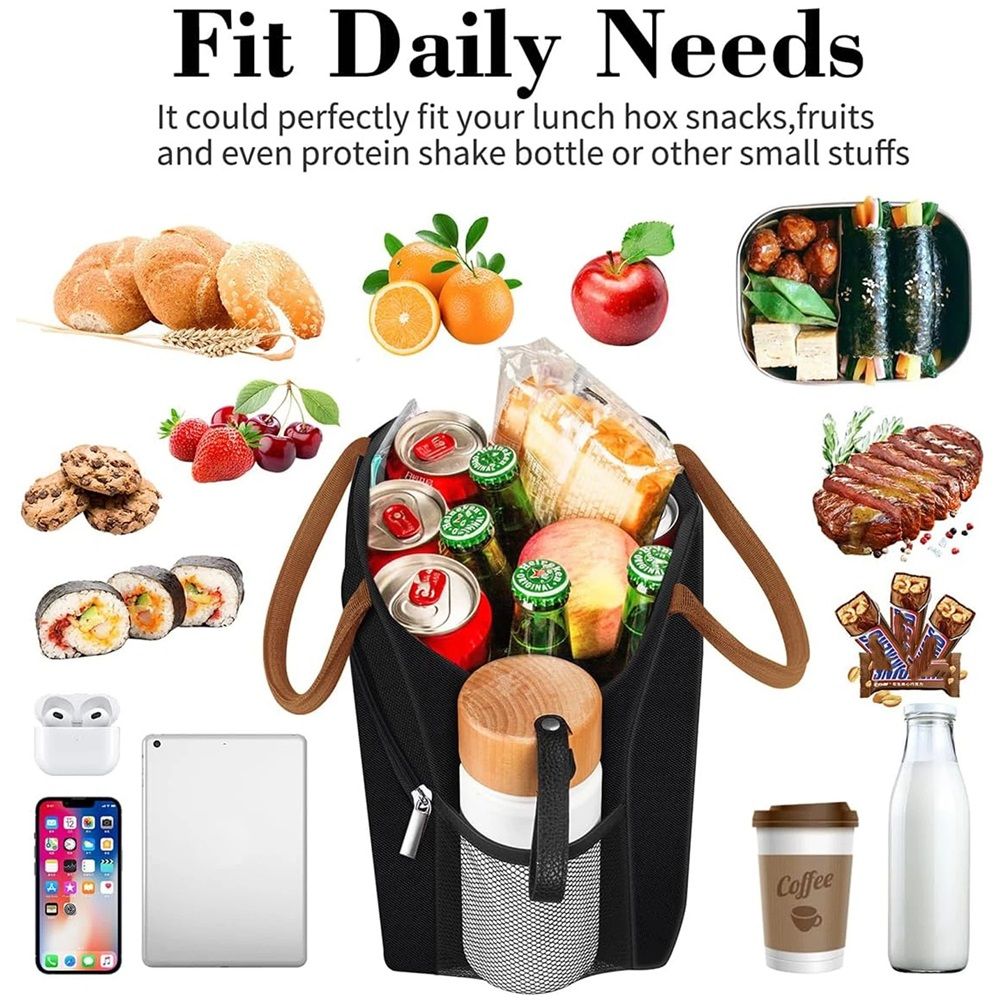 Insulated Lunch Bag for Women Men Adults Lunch Tote with Front Pocket Lunch Box Container Cooler Bag for Work Picnic (Black)