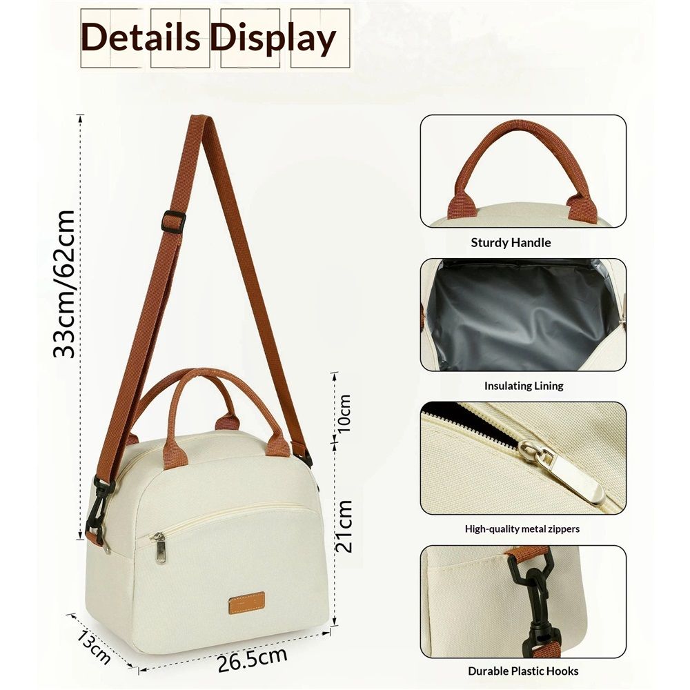 Lunch Bag for Women & Men Adult Insulated Lunch Box, Small Leakproof Cooler Food Lunch Containers Reusable High Capacity Lunch Tote Bags for Work, Travel, Outdoor (Beige)