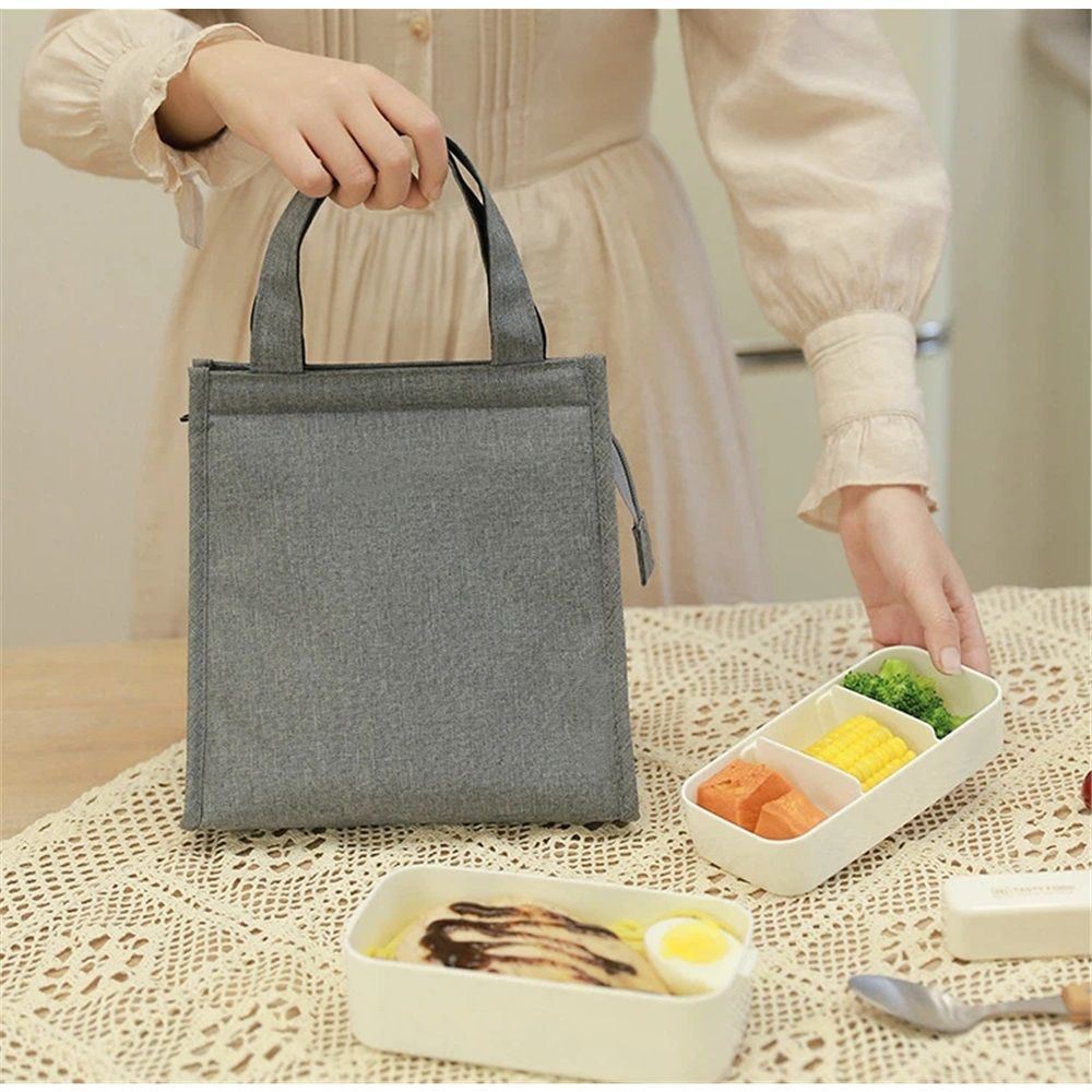 Black Lunch Bag for Men - Lunch Bag with Zipper Tote Bag for Women Simple Lunch Box Reusable Insulated(grey）