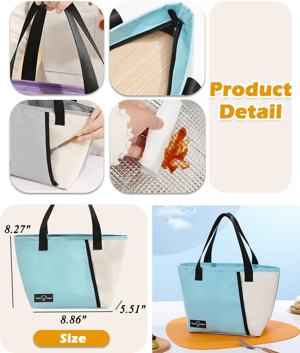 Lunch Bag for Women Men, Reusable Lunch Tote Lunch Box, Large Capacity Leakproof Lunch Tote Bags with Front (Light Blue)