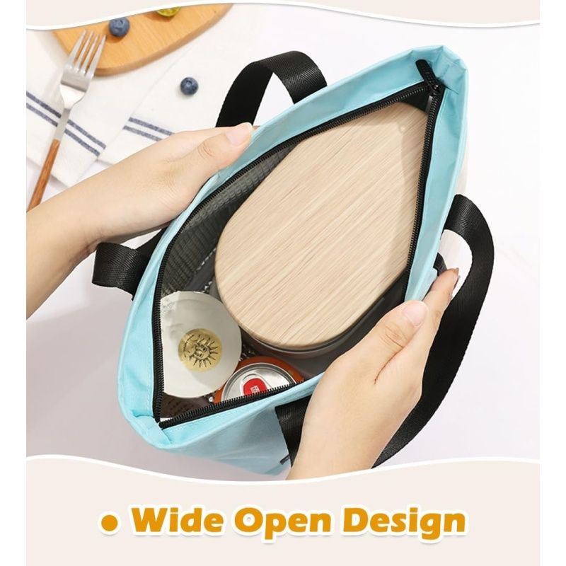 Lunch Bag for Women Men, Reusable Lunch Tote Lunch Box, Large Capacity Leakproof Lunch Tote Bags with Front (Light Blue)