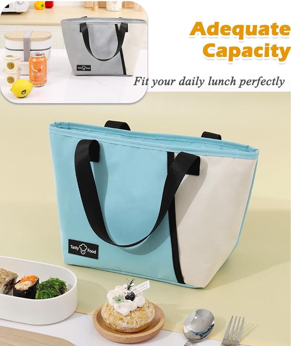 Lunch Bag for Women Men, Reusable Lunch Tote Lunch Box, Large Capacity Leakproof Lunch Tote Bags with Front (Light Blue)