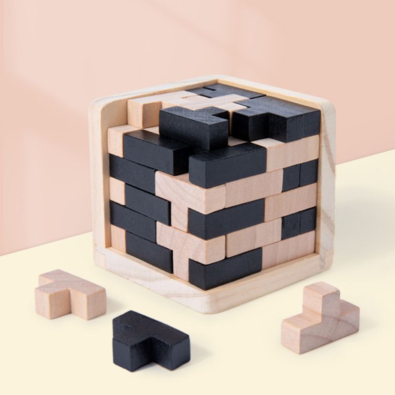 Wooden Brain Teaser Puzzle Cube: Cool Gadgets for Desk, Block Puzzles & Cube Puzzle for Adults and Teens | 54 T-Shaped Pieces