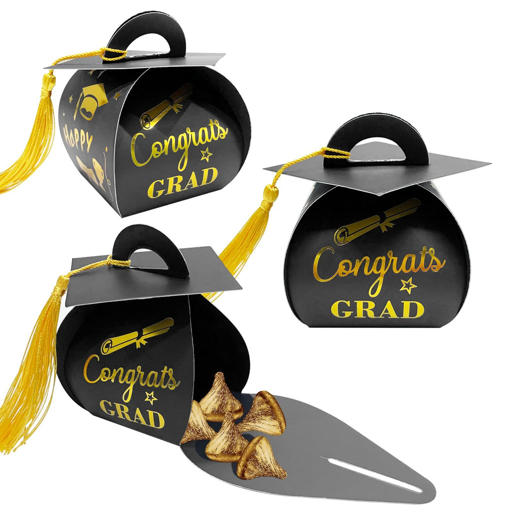 50 pcs Graduation Cap Boxes for Gifts, Graduation Cap Gift Box Graduation Cap Candy Box with Tassels Black Graduation Cap Gifts