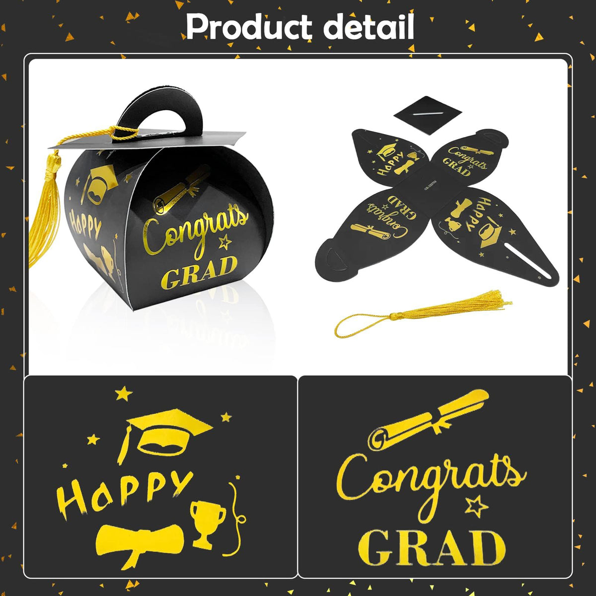50 pcs Graduation Cap Boxes for Gifts, Graduation Cap Gift Box Graduation Cap Candy Box with Tassels Black Graduation Cap Gifts
