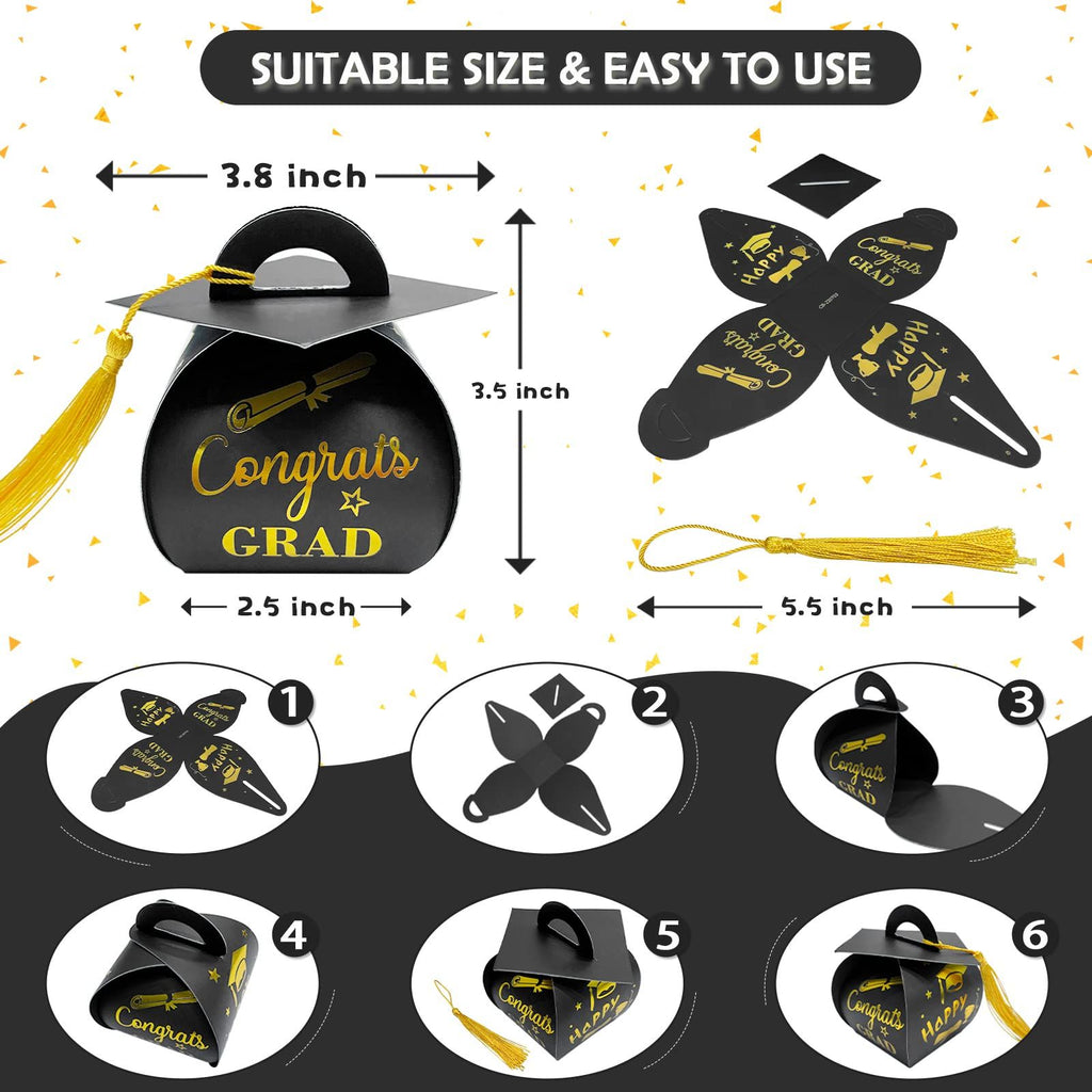 50 pcs Graduation Cap Boxes for Gifts, Graduation Cap Gift Box Graduation Cap Candy Box with Tassels Black Graduation Cap Gifts