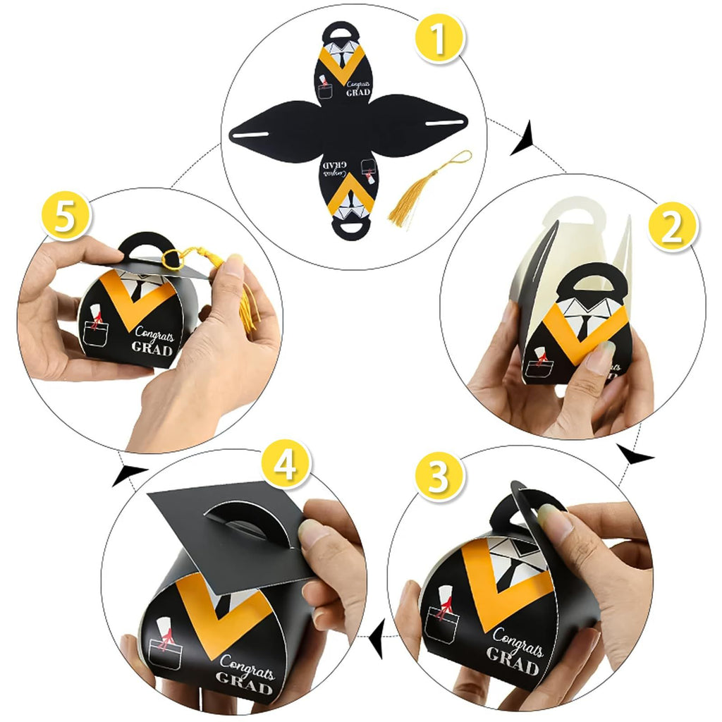 30Pcs Graduation Cap Gift Box, Graduation Party Favors Decoratons Graduation Candy Boxes with Gold Tassel Treat Box Graduation