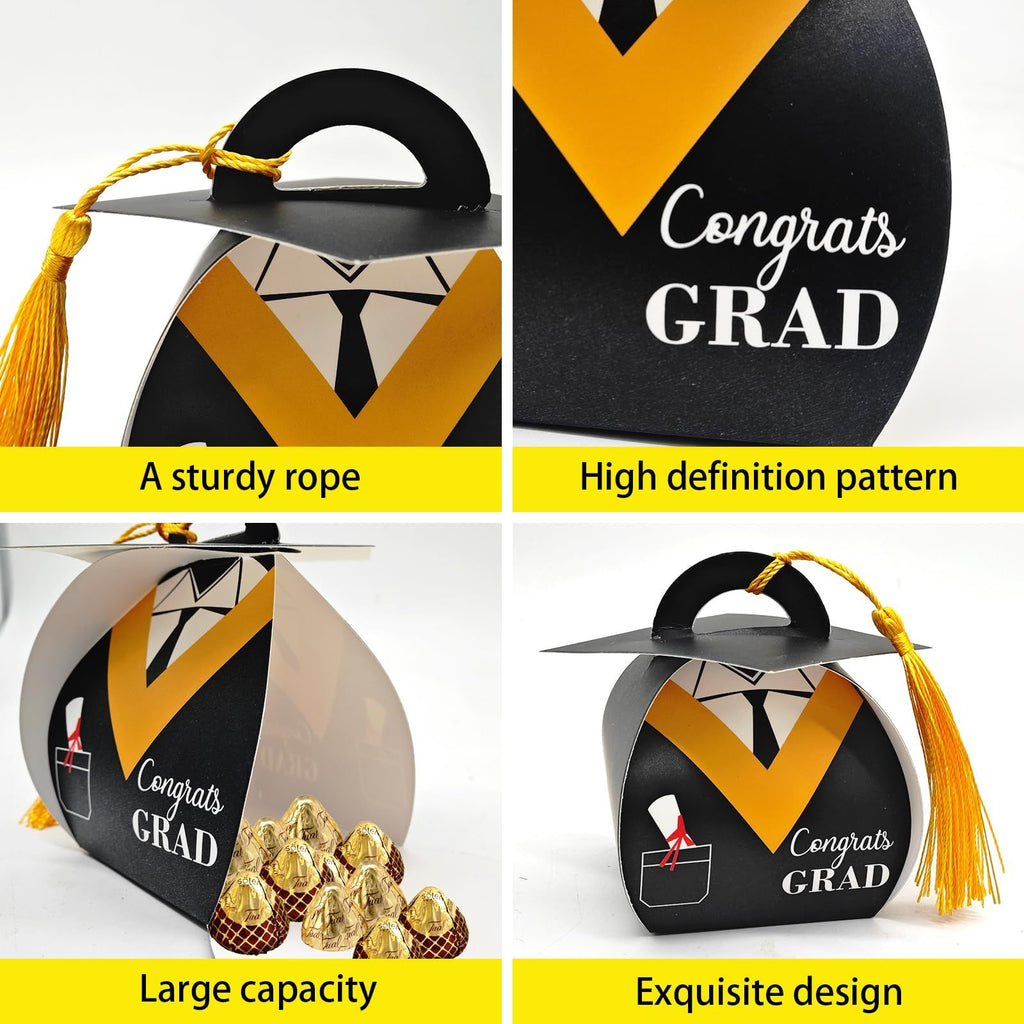 30Pcs Graduation Cap Gift Box, Graduation Party Favors Decoratons Graduation Candy Boxes with Gold Tassel Treat Box Graduation