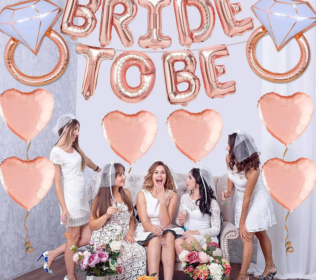 Rose Gold Bride To Be Balloons - Pack of 17 | Bride To Be Decorations | Bride Balloons for Bachelorette Party Decorations