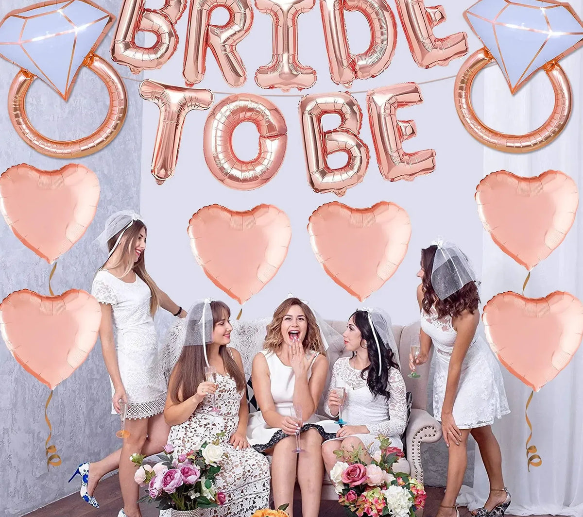 Rose Gold Bride To Be Balloons - Pack of 17 | Bride To Be Decorations | Bride Balloons for Bachelorette Party Decorations