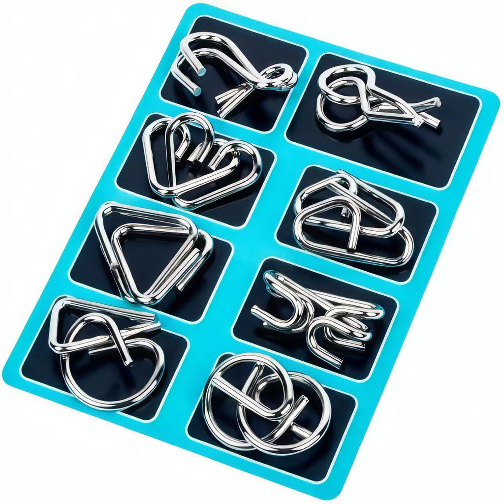 Metal Wire Puzzle Set of 24 with Pouch,Brain Teaser IQ Test Disentanglemen Iron Link Unlock Interlock Game Chinese Ring Magic