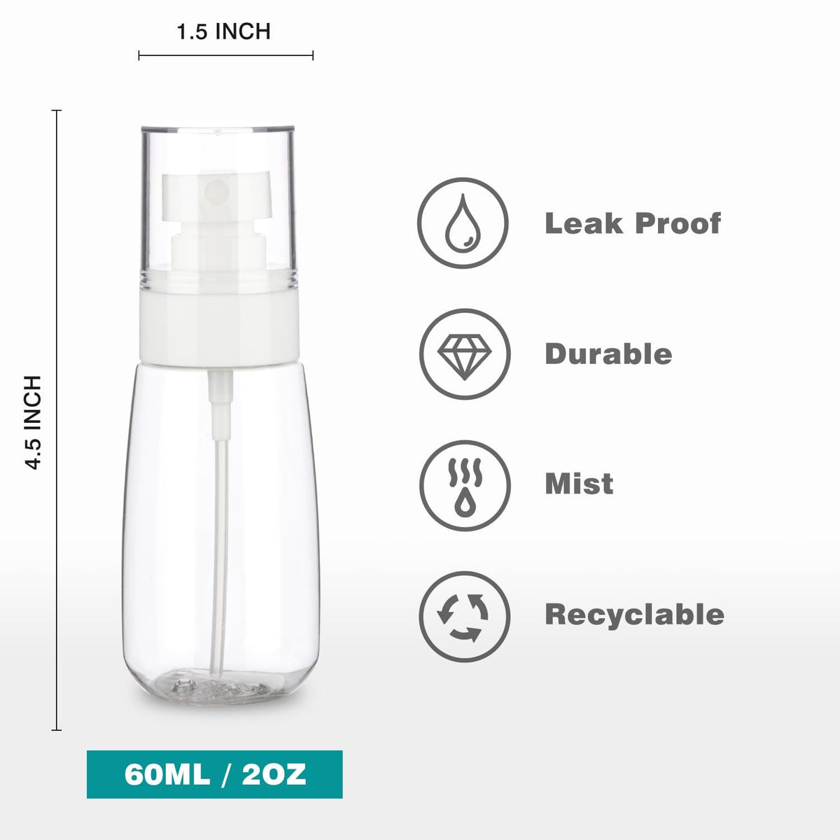 3pack Small Spray Bottle, 2oz Mini Spray Bottles, Empty Travel Spray Bottle, Fine Mist Plastic Spray Bottles (Clear+Green+Pink)