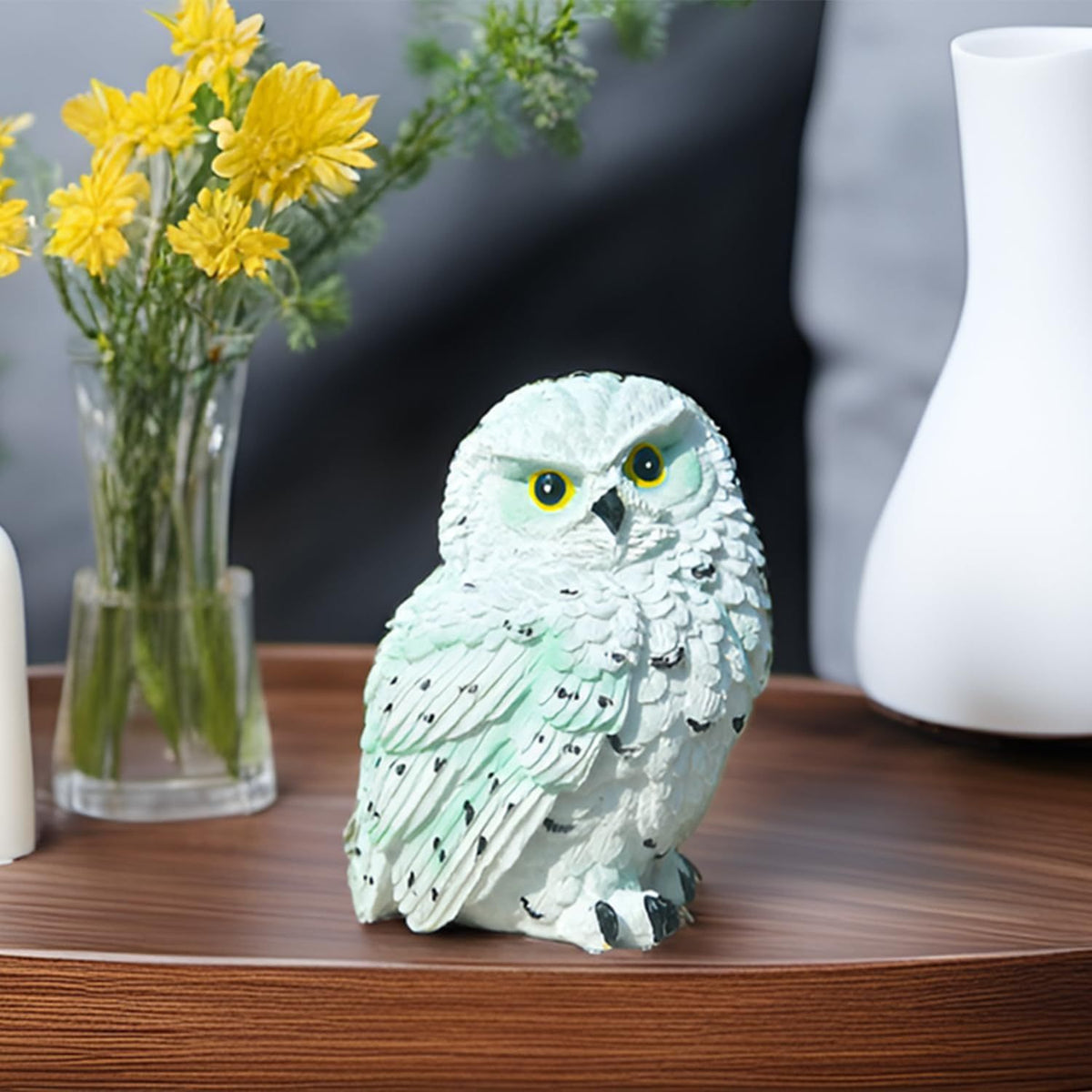 White Owl Statue, 4" Owl Figurine Cute Delicate Resin Bird Sculpture for Home Decor, Office Decoration, Housewarming Gift