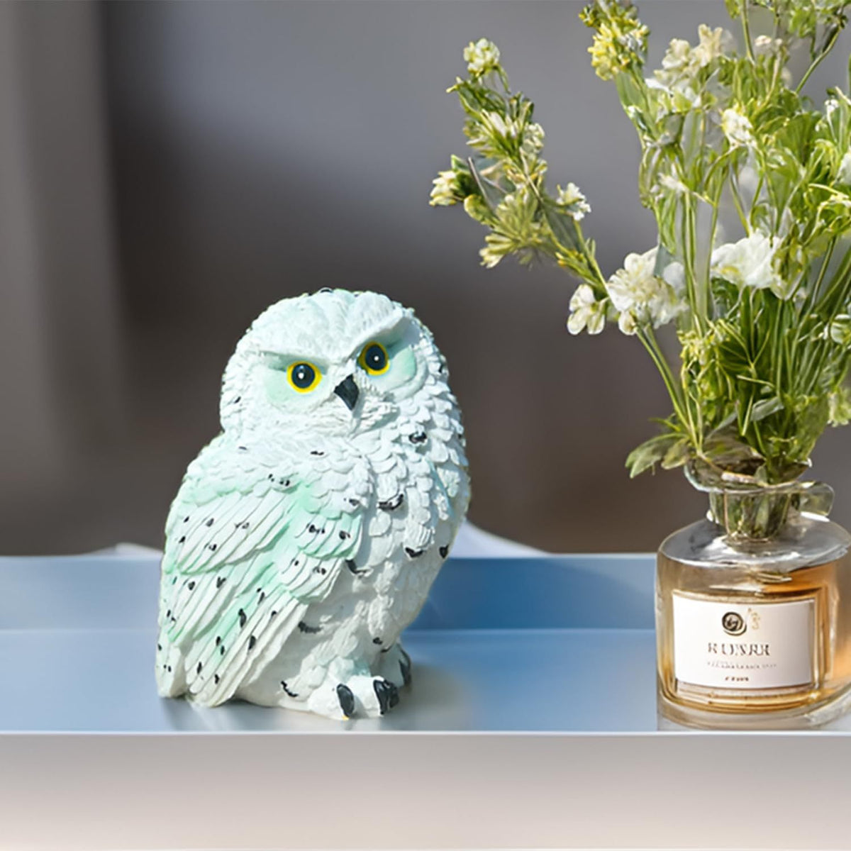White Owl Statue, 4" Owl Figurine Cute Delicate Resin Bird Sculpture for Home Decor, Office Decoration, Housewarming Gift