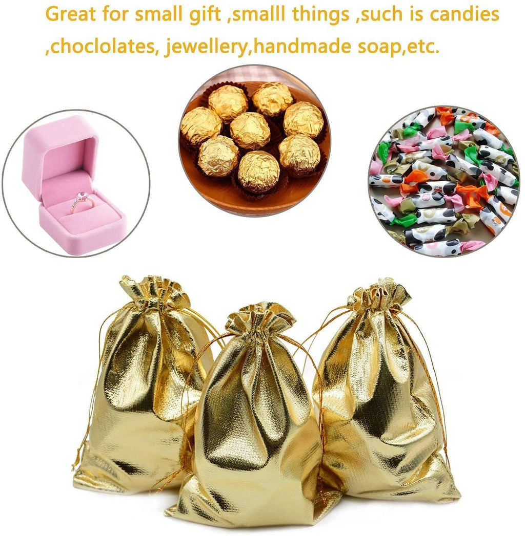 10pcs Golden Candy Gift Bag Wedding Birthday Christmas Gift Candy Bag Jewelry Golden Gift Bag Bundle Pocket