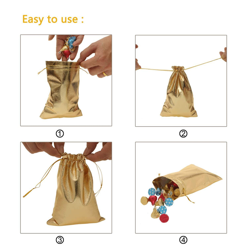 10pcs Golden Candy Gift Bag Wedding Birthday Christmas Gift Candy Bag Jewelry Golden Gift Bag Bundle Pocket
