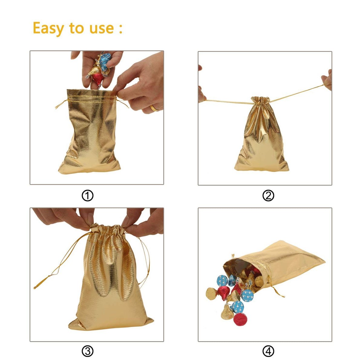 10pcs Golden Candy Gift Bag Wedding Birthday Christmas Gift Candy Bag Jewelry Golden Gift Bag Bundle Pocket