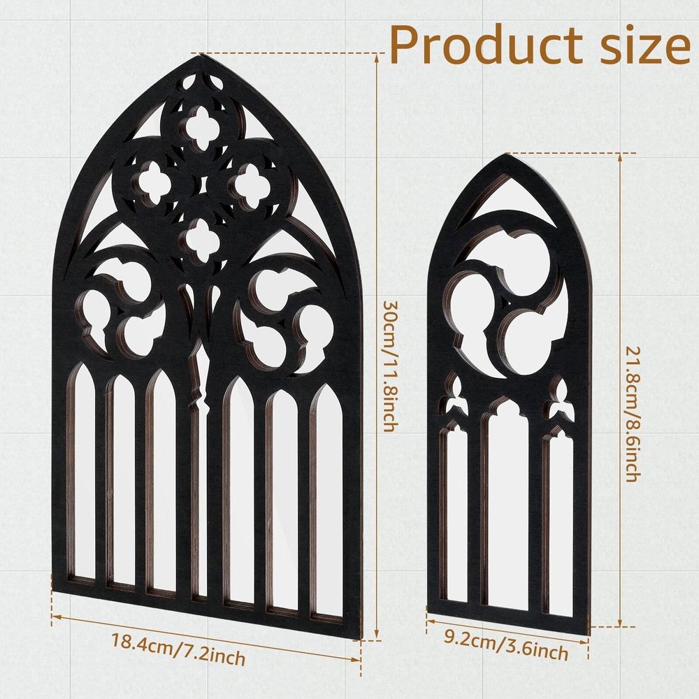 3Pcs Wall Arch Mirrors Set Gothic Wall Mirror Decor Cathedral Arched Mirror Decor Decorative Arched Wall Mirror for Living Room Bedroom Entryway Bathroom Vanity