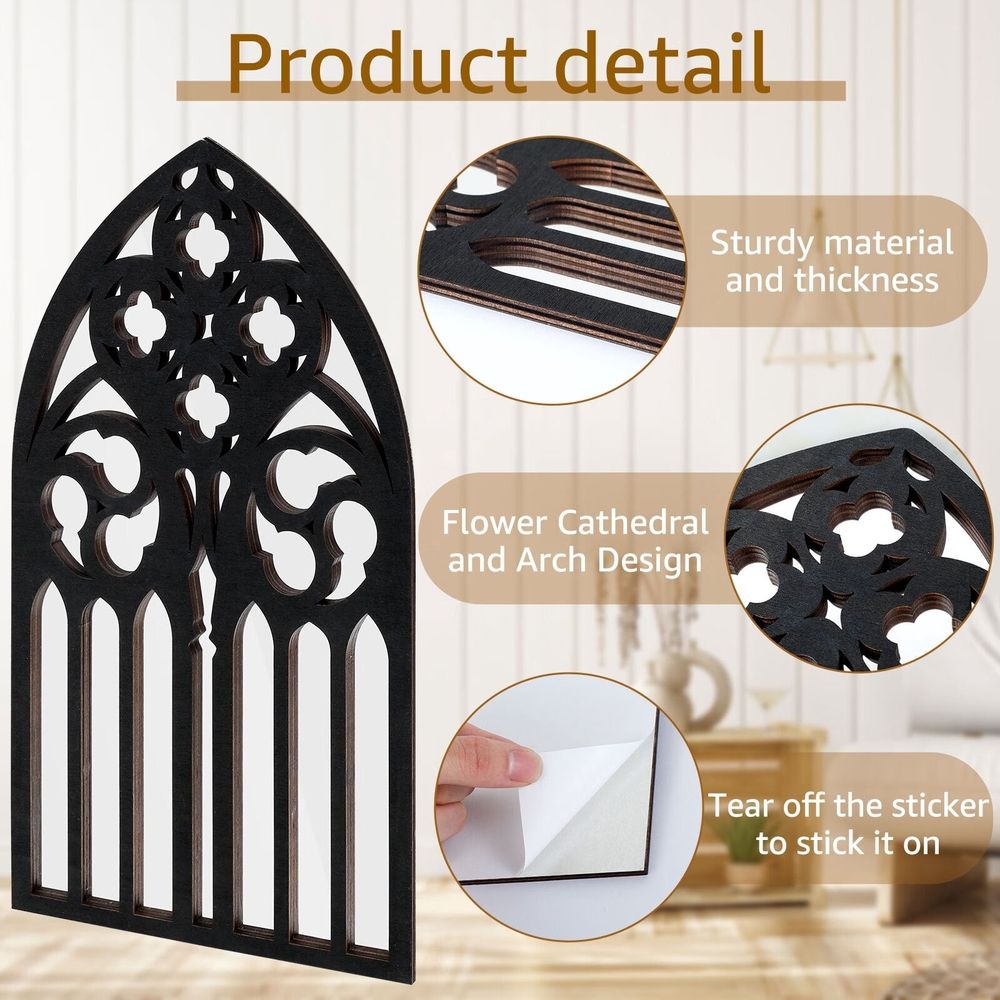 3Pcs Wall Arch Mirrors Set Gothic Wall Mirror Decor Cathedral Arched Mirror Decor Decorative Arched Wall Mirror for Living Room Bedroom Entryway Bathroom Vanity