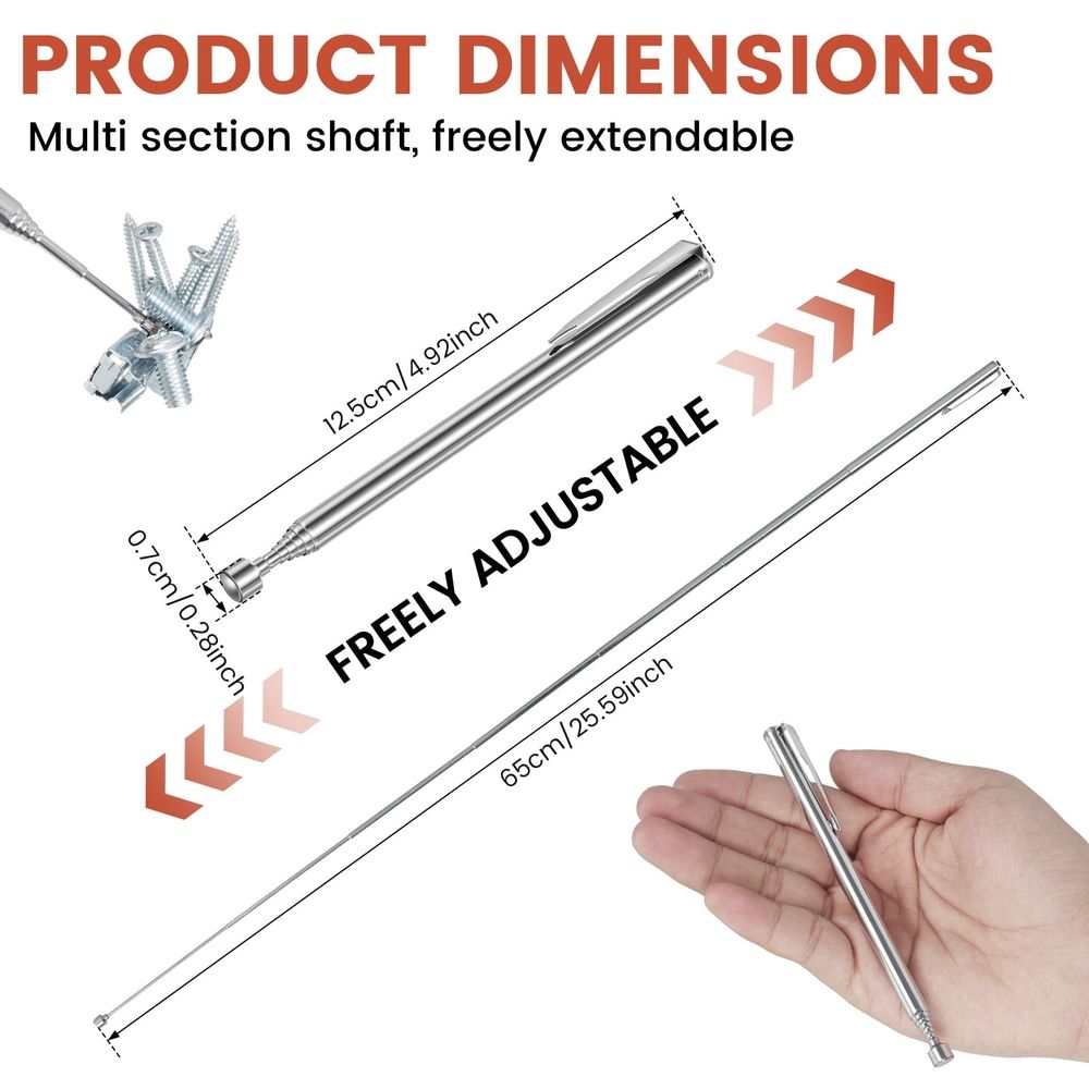 30Pcs Magnetic Pick Up Tools with Telescopic Design Portable to Carry for Man Father Mechanic Handyman Husband (Silver)