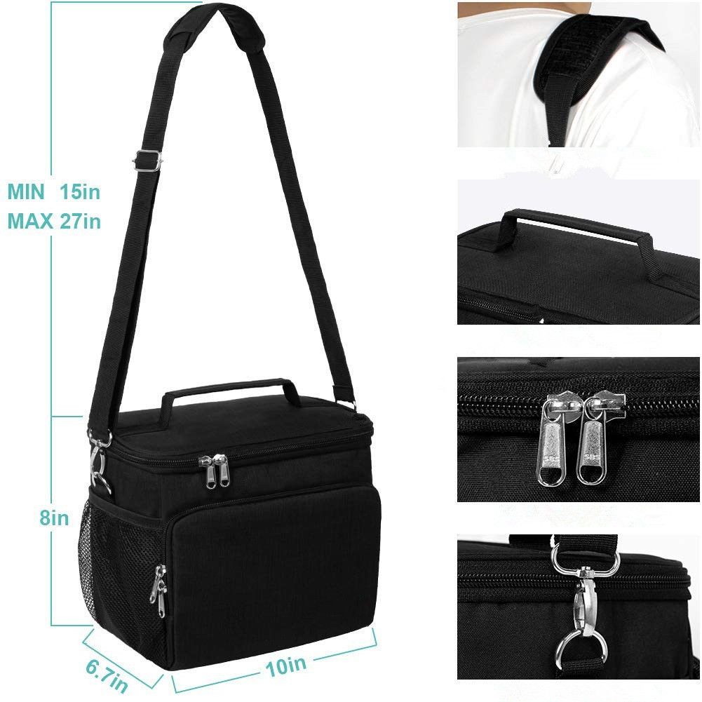 Thermal Insulated Lunch Bag - Leak Proof Lunch Bag with Adjustable Shoulder Strap, Insulated Lunch Box for Adult (Black)