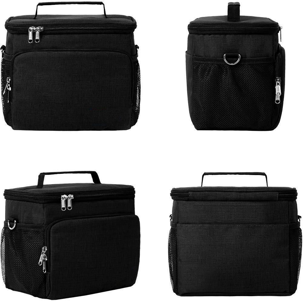 Thermal Insulated Lunch Bag - Leak Proof Lunch Bag with Adjustable Shoulder Strap, Insulated Lunch Box for Adult (Black)