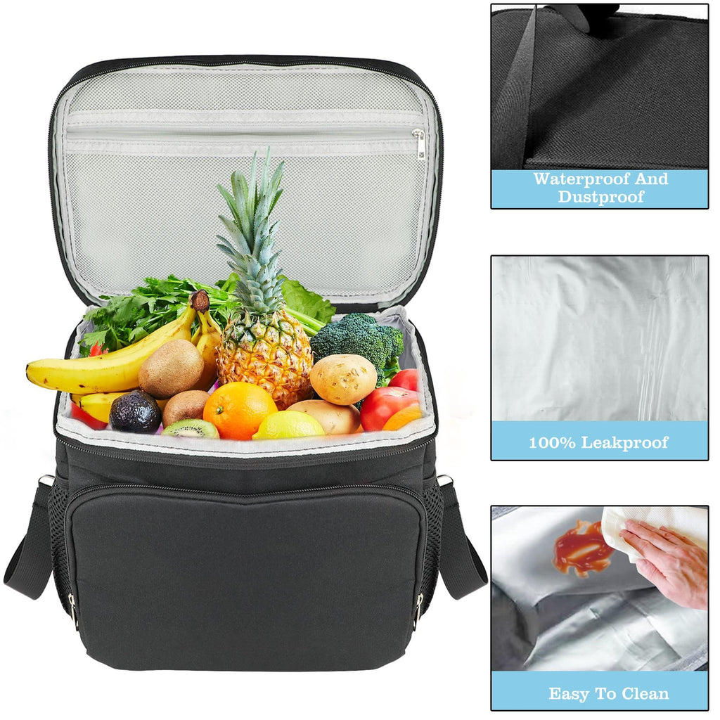Thermal Insulated Lunch Bag - Leak Proof Lunch Bag with Adjustable Shoulder Strap, Insulated Lunch Box for Adult (Black)