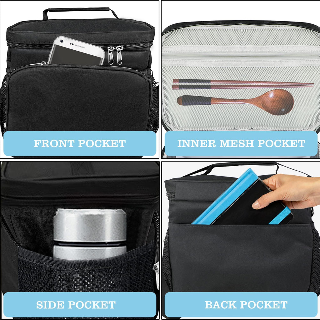 Thermal Insulated Lunch Bag - Leak Proof Lunch Bag with Adjustable Shoulder Strap, Insulated Lunch Box for Adult (Black)