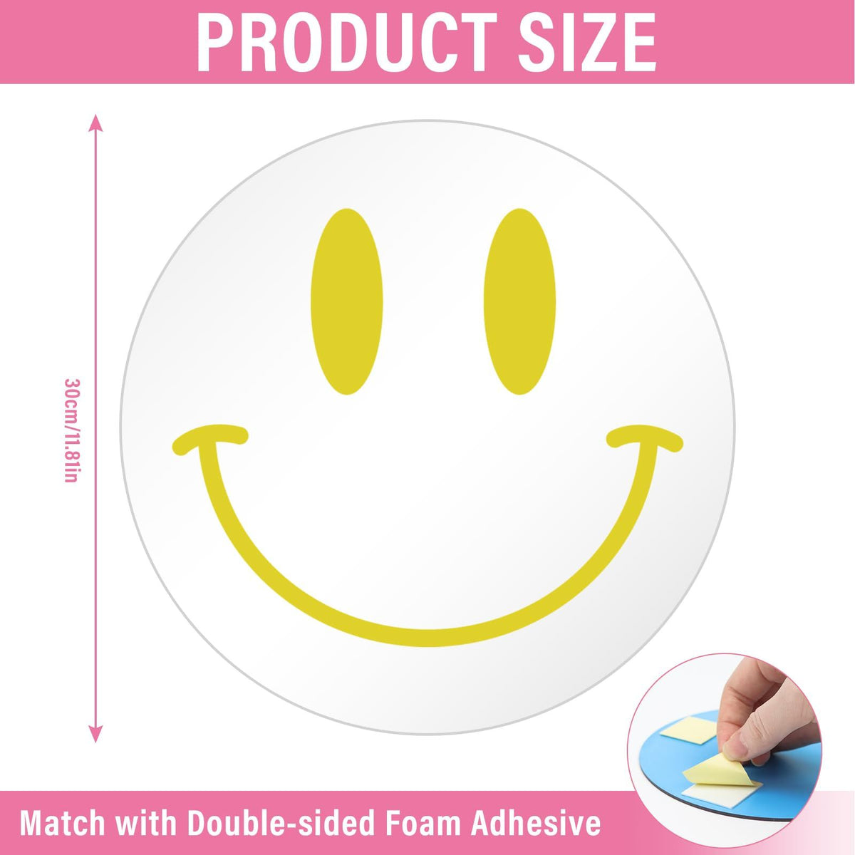 Yellow  Mirror 12 inch Smiling Face Mirror Decor Aesthetic Mirror for Teen Girls, Acrylic Mirror Tile Round Mirror Circle Wall
