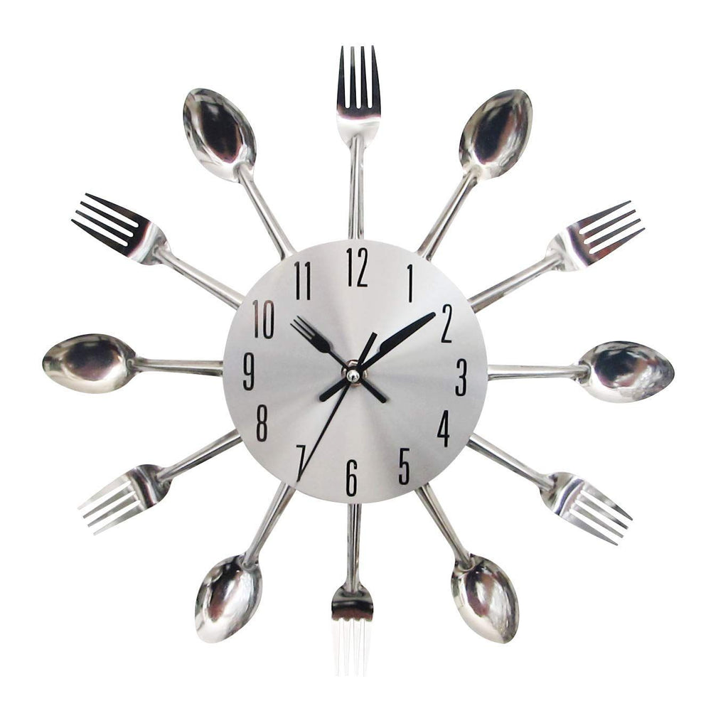 Cutlery Kitchen Wall Clocks with Fork and Spoon Dial, Silent Clock, Great Wall Decor and Nice Housewarming Gifts