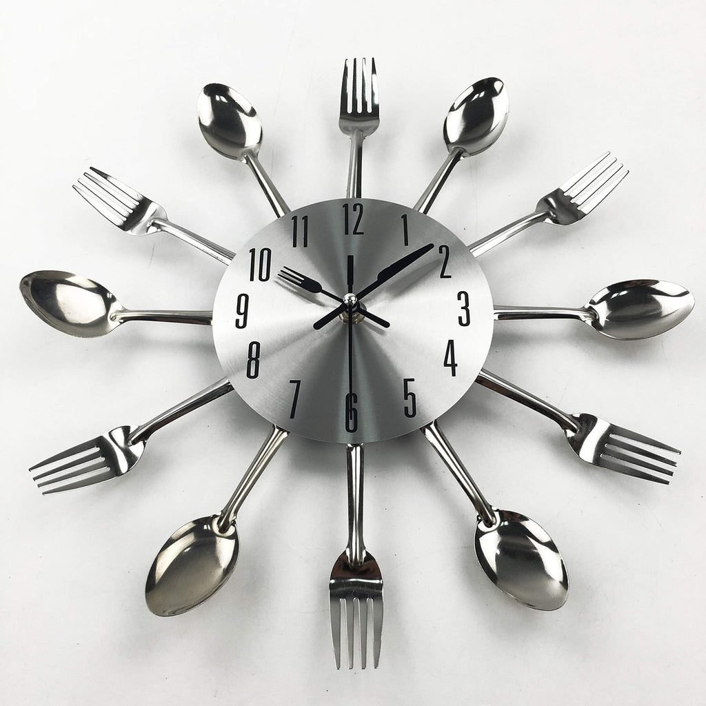 Cutlery Kitchen Wall Clocks with Fork and Spoon Dial, Silent Clock, Great Wall Decor and Nice Housewarming Gifts