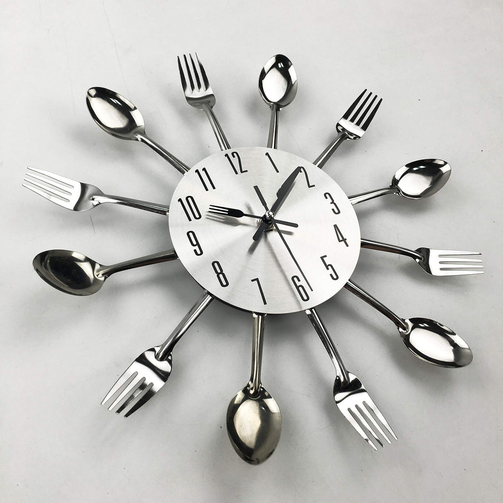 Cutlery Kitchen Wall Clocks with Fork and Spoon Dial, Silent Clock, Great Wall Decor and Nice Housewarming Gifts