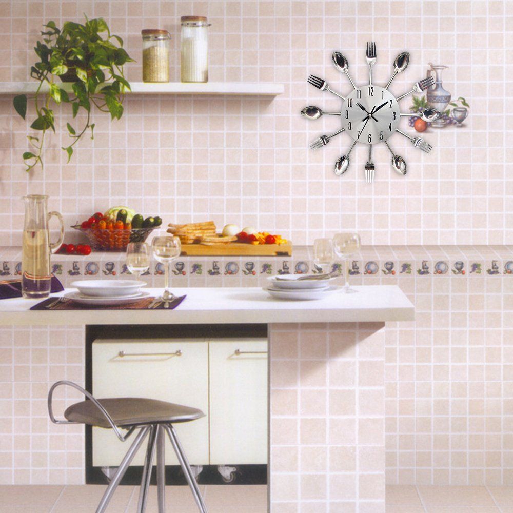 Cutlery Kitchen Wall Clocks with Fork and Spoon Dial, Silent Clock, Great Wall Decor and Nice Housewarming Gifts