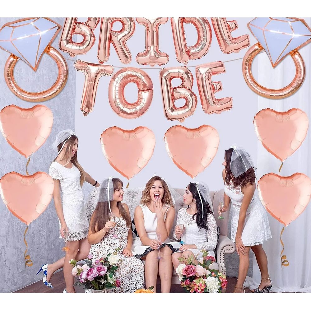 Rose Gold Bride To Be Balloons - Pack of 17 | Bride To Be Decorations | Bride Balloons for Bachelorette Party Decorations