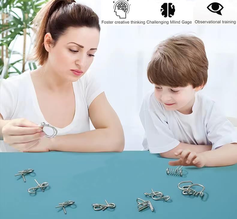 Metal Wire Puzzle Set of 24 with Pouch,Brain Teaser IQ Test Disentanglemen Iron Link Unlock Interlock Game Chinese Ring Magic