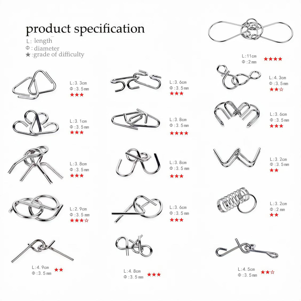 Metal Wire Puzzle Set of 24 with Pouch,Brain Teaser IQ Test Disentanglemen Iron Link Unlock Interlock Game Chinese Ring Magic