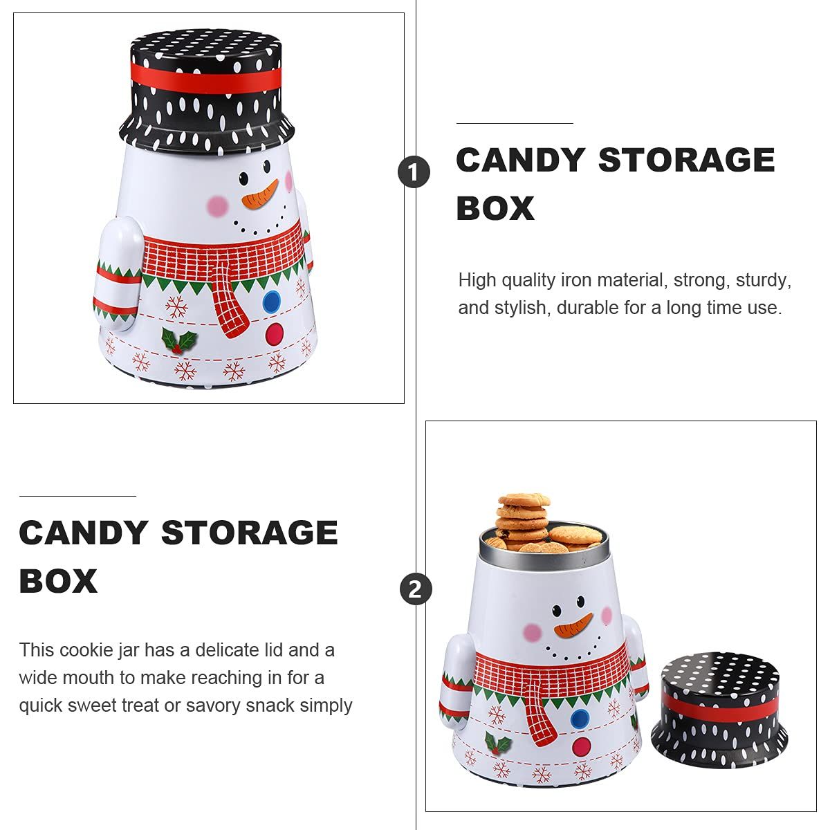 Storage Box Christmas Candy Tin Snowman Ornament Cookie Containers for Gift Giving Xmas Holiday Gifts Candy