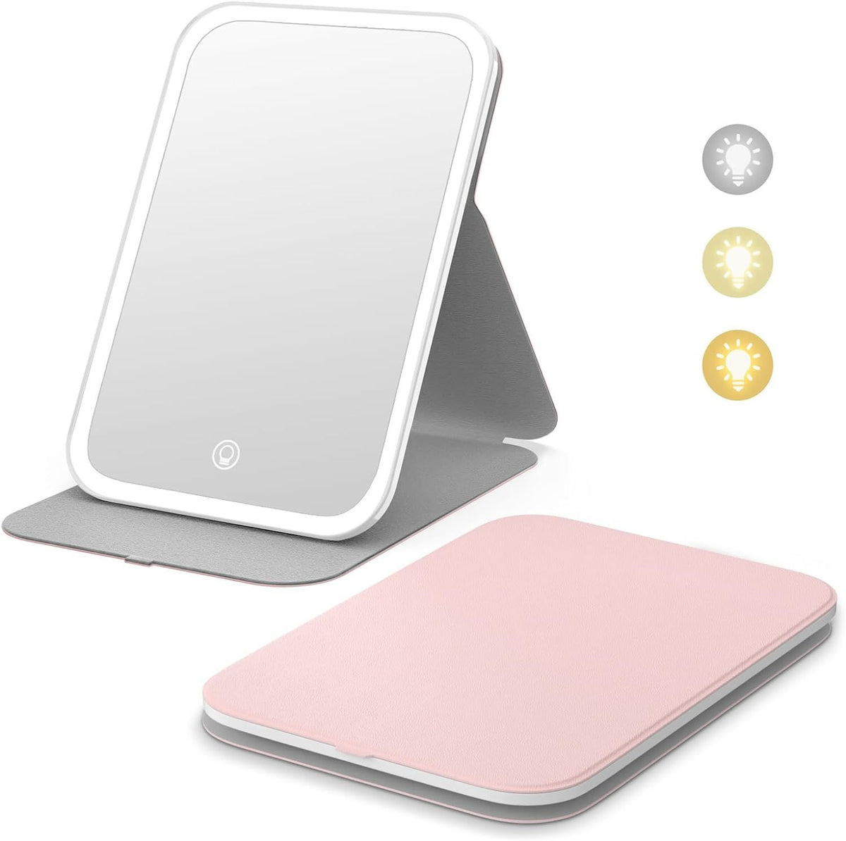 360° Rotating LED Makeup Mirror Rechargeable Travel Vanity Mirror with Mirror for Desk Lighted Compact Travel Mirror with