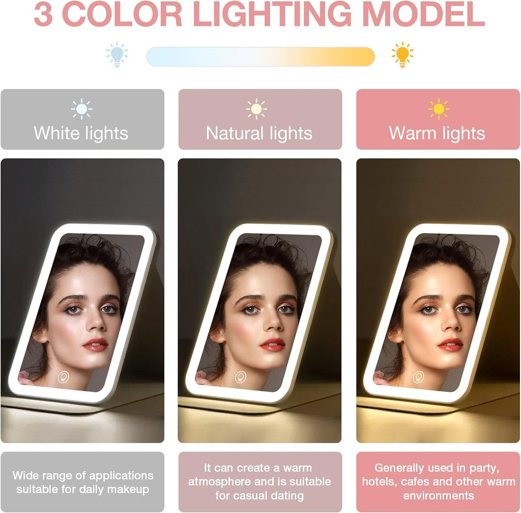 360° Rotating LED Makeup Mirror Rechargeable Travel Vanity Mirror with Mirror for Desk Lighted Compact Travel Mirror with