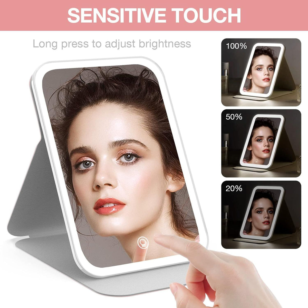 360° Rotating LED Makeup Mirror Rechargeable Travel Vanity Mirror with Mirror for Desk Lighted Compact Travel Mirror with