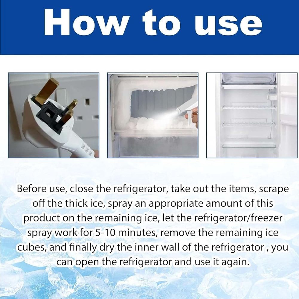 Quick Deicing Spray, Defrosting Spray For Fridge Freezer, Refrigerator Defrost SprayFreezer Defroster Sprays, De Icer Sprays For Freezer, Saves Electricity And Odour