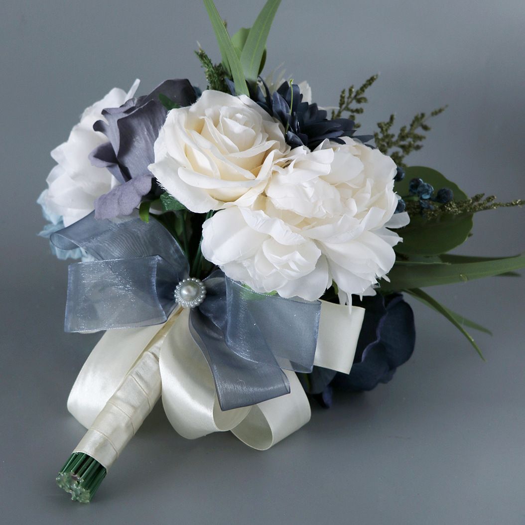 Wedding Bouquet Artificial Navy Blue Roses Flower Bride Bridal Bouquets Handmade Silk Flower Wedding Bride Bouquets for Church