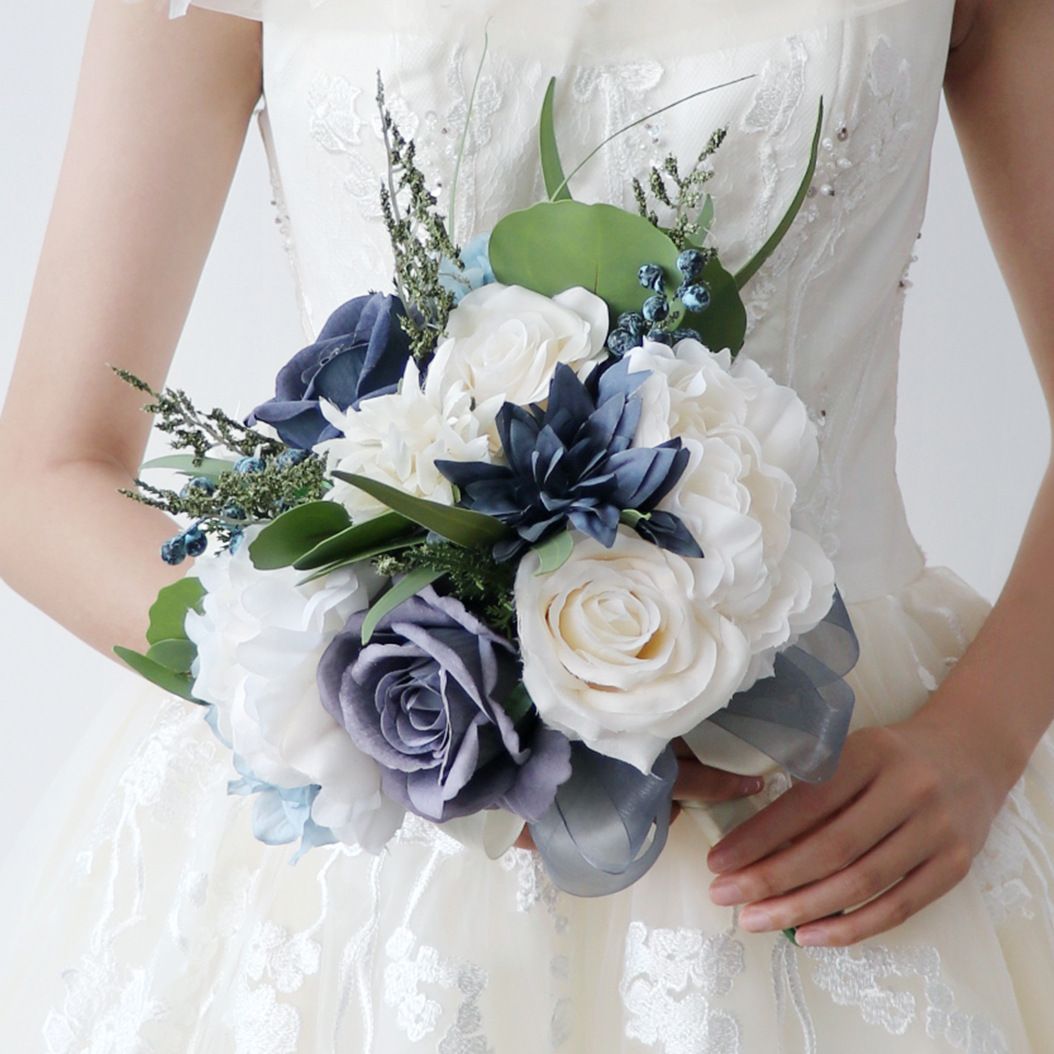 Wedding Bouquet Artificial Navy Blue Roses Flower Bride Bridal Bouquets Handmade Silk Flower Wedding Bride Bouquets for Church