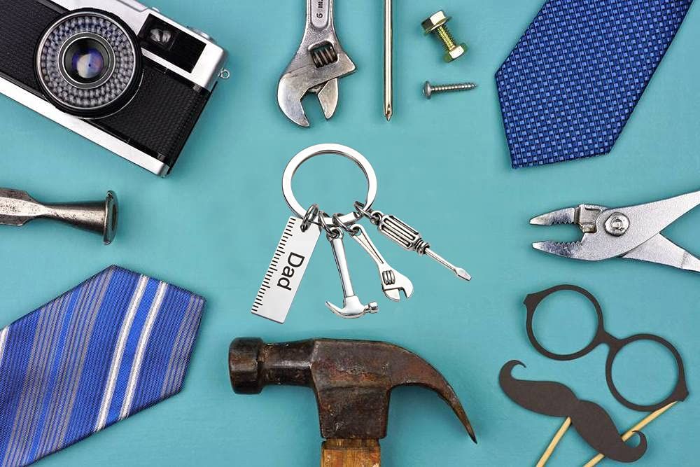 Keychain with Ruler Hammer Wrench Screwdriver Gifts for Dad, Father’s Day Birthday Gifts from daughter and Son