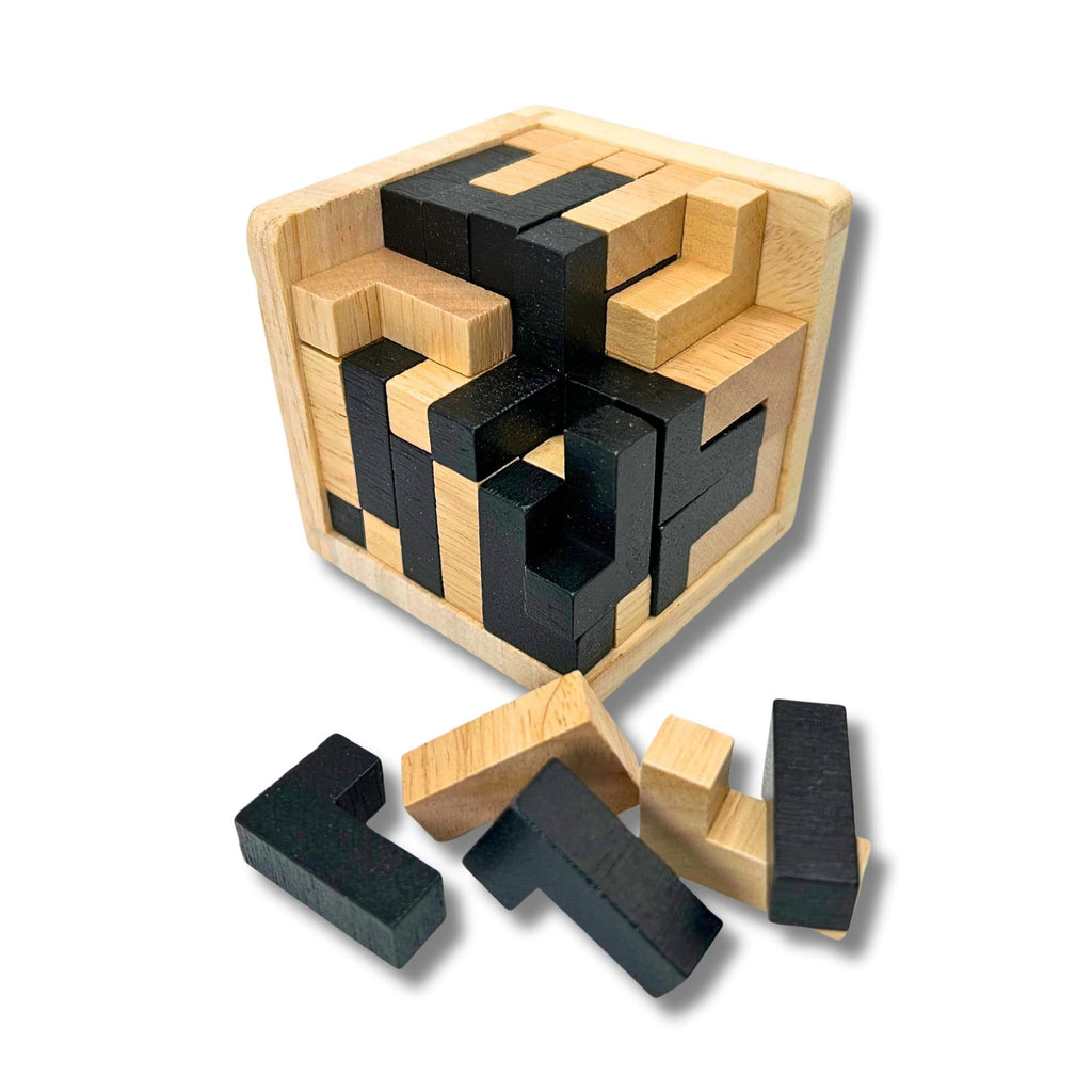 Wooden Brain Teaser Puzzle Cube: Cool Office Gadgets for Desk, Block Puzzles & Cube Puzzle 54 L-Shaped Pieces | Desk or Gift