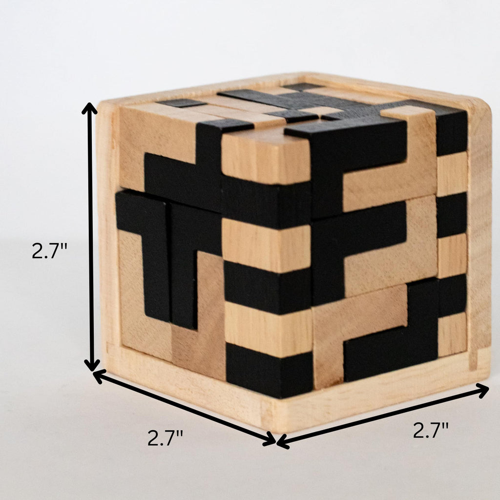 Wooden Brain Teaser Puzzle Cube: Cool Office Gadgets for Desk, Block Puzzles & Cube Puzzle 54 L-Shaped Pieces | Desk or Gift