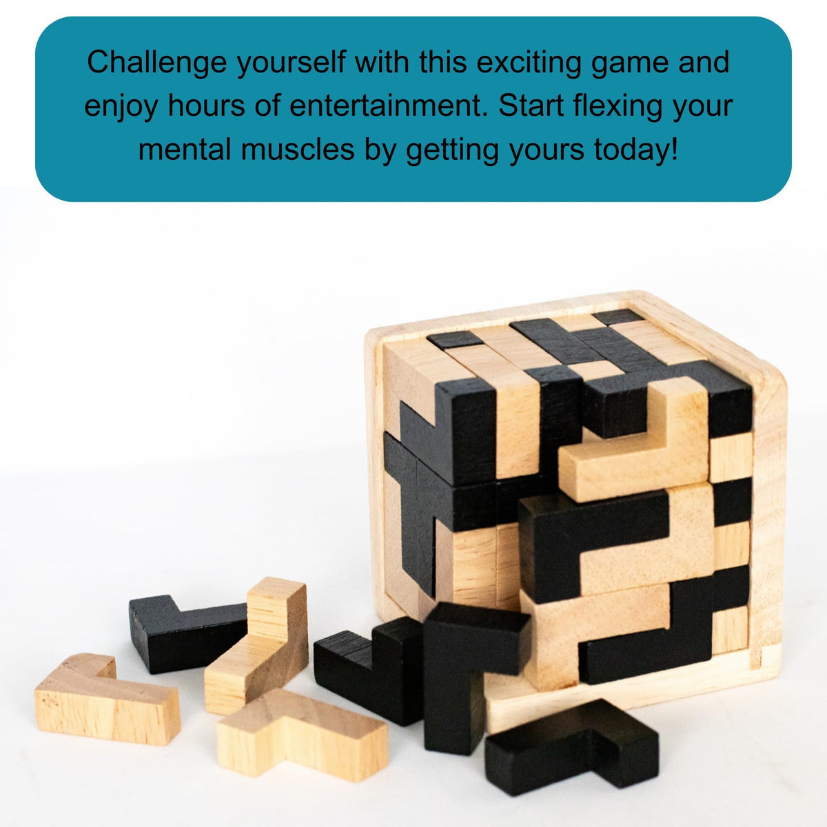 Wooden Brain Teaser Puzzle Cube: Cool Office Gadgets for Desk, Block Puzzles & Cube Puzzle 54 L-Shaped Pieces | Desk or Gift