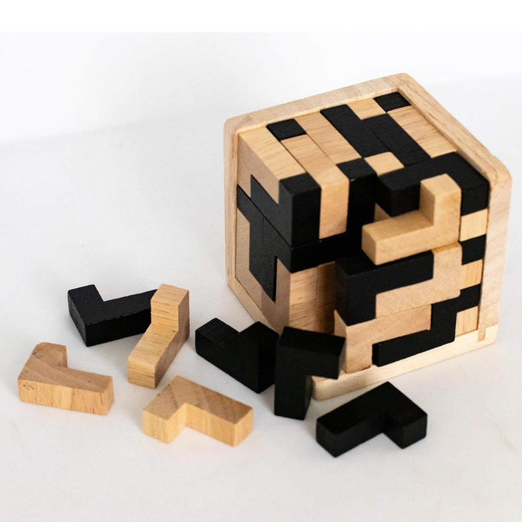 Wooden Brain Teaser Puzzle Cube: Cool Office Gadgets for Desk, Block Puzzles & Cube Puzzle 54 L-Shaped Pieces | Desk or Gift