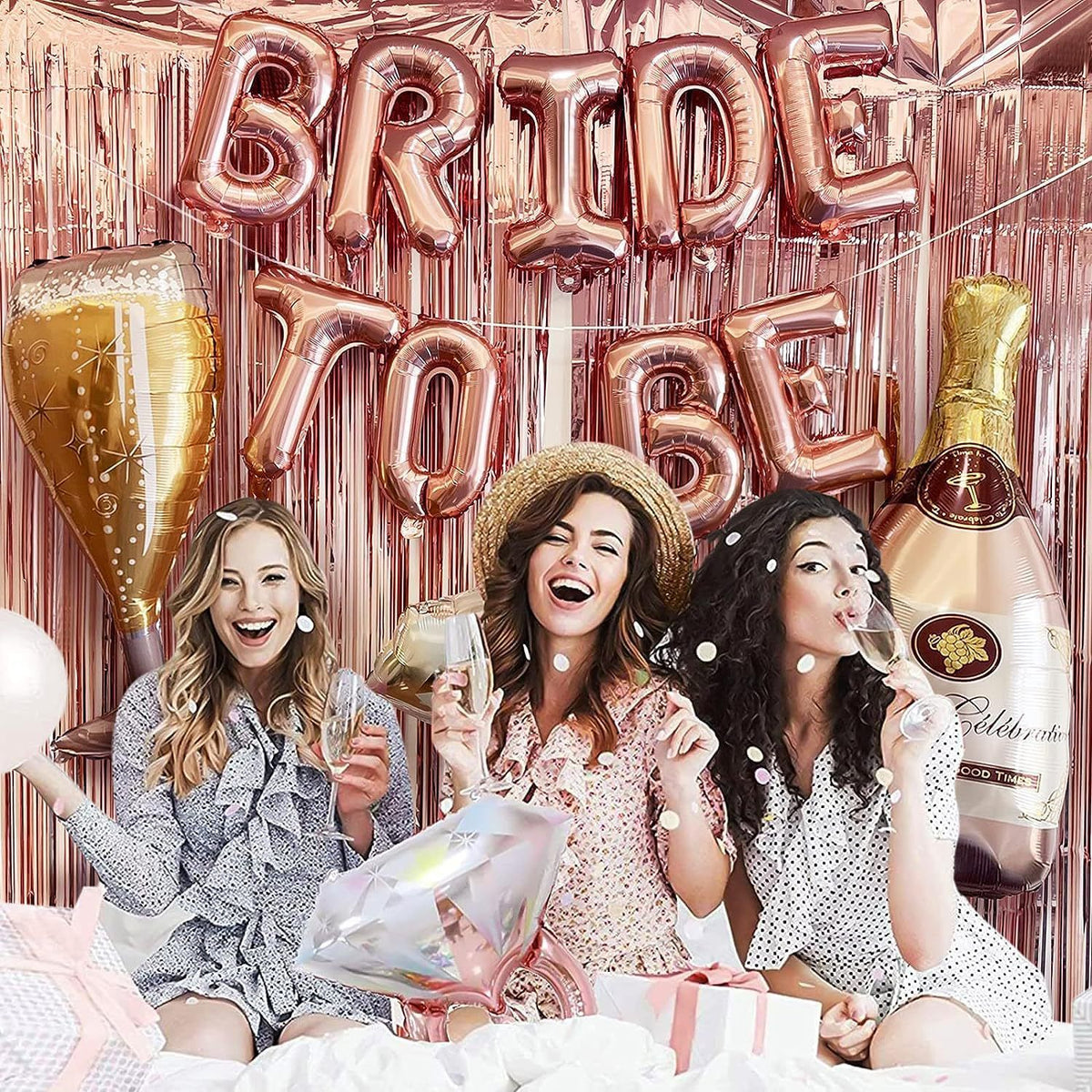 Bachelorette Party Decorations, Bridal Shower Decorations Supplies Bride to Be Balloons Rose Gold Bridal Foil Curtain Backdrop