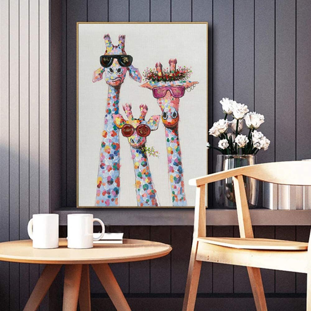 Cartoon Giraffes Contemporary Abstract Wall Art Puzzle, Ready-to-Hang Wall Decoration for Home and Office, Gift for Housewarming